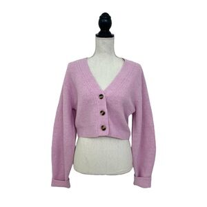 H&M Light Pink Kawaii Cropped Cardigan Sweater